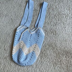 Elegant Blue and Cream Crochet Shoulder Bag